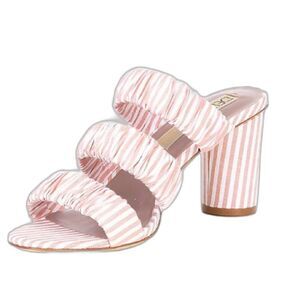 Deltan Sandal Women Size 8 Dusty Pink Striped Three Band Slides Round Heel NWOT